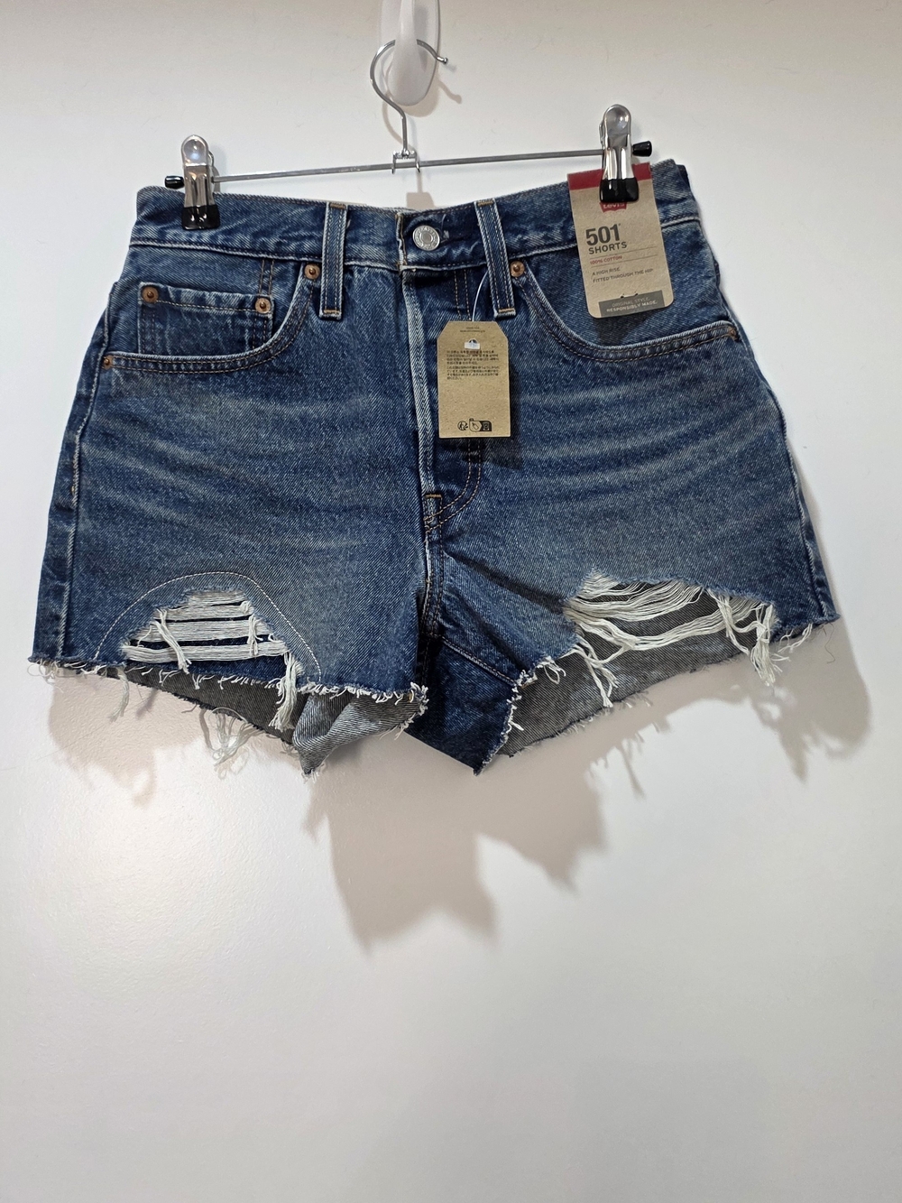 Levi's 501 Women's Distressed Dark Blue Denim Shorts